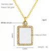 18K Titanium Steel Birthstone Pendant Necklace with Square Shell Design for Women