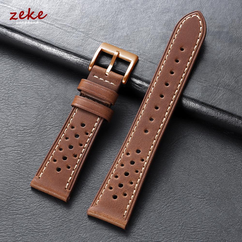20mm 22mm 24mm Vintage Top-Grain Cowhide Strap for Men Women Universal Genuine Leather WatchBand Brown Breathable Sport Bracelet