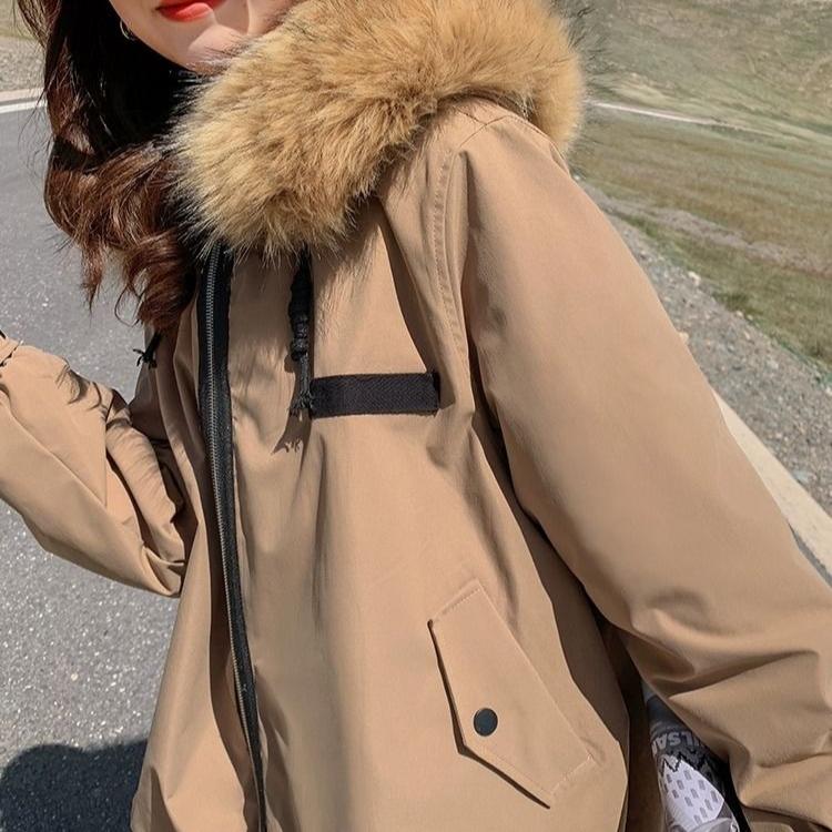 Women's Workwear Parka Cotton Coat Winter Thickened Fleece Lined Long Jacket