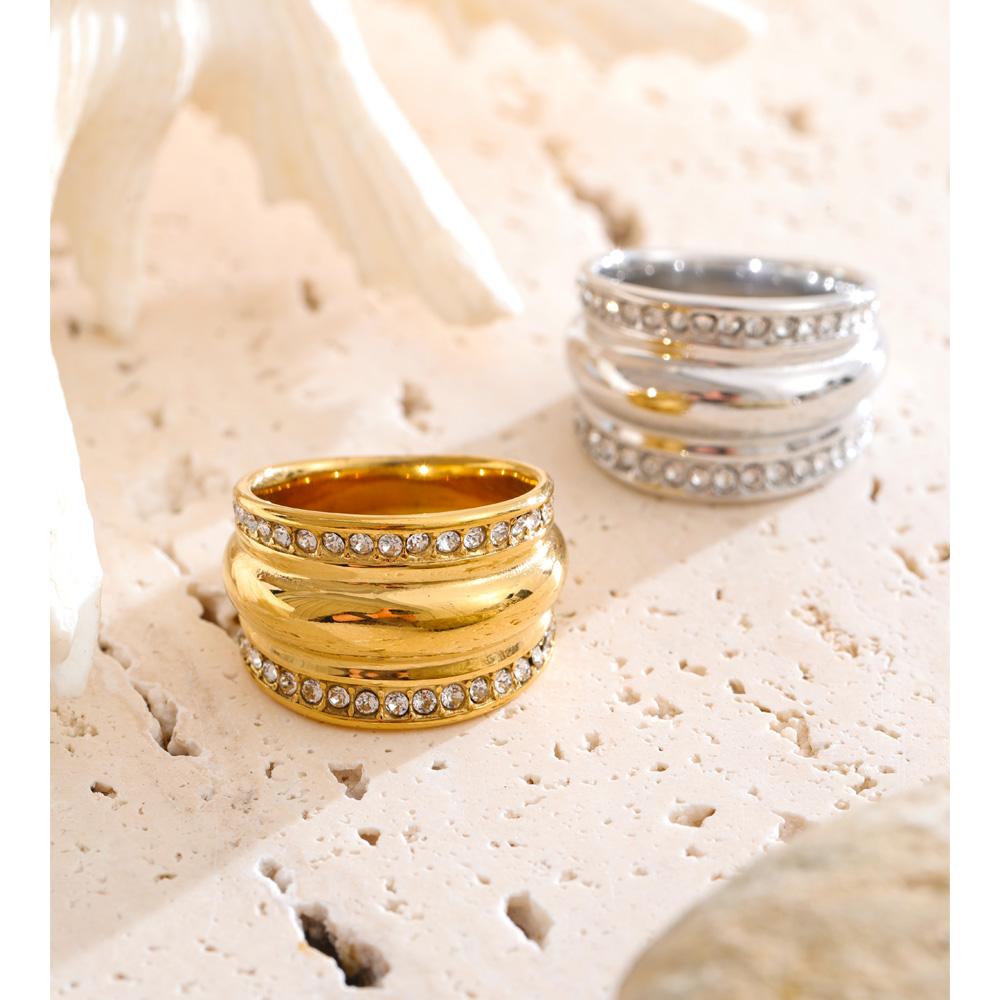 Eetit Size 6789 Stainless Steel Cubic Zirconia Wide Ring 16K & Platinum Color PVD Plated High Quality Popular Finger Jewelry