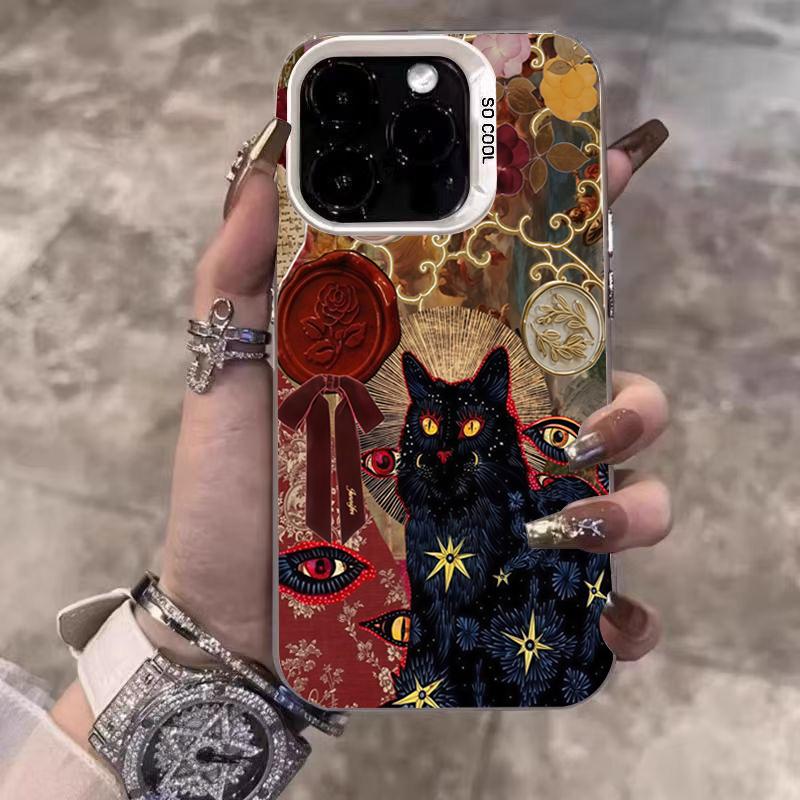 Black Cat Leopard Print Electroplate Silver Phone Case For Xiaomi Mi 15 14 13 12 13T 14T Pro 11 Lite NE Poco X5 X6 M6 Pro Cover