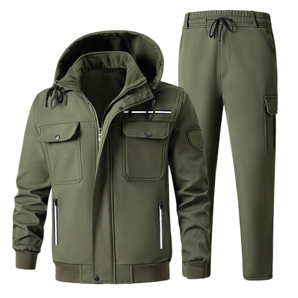Herren Fleecejackenanzug Winddicht und Wasserdicht Outdoor Kältefest Warme Baumwolljacke Verdickter Anzug