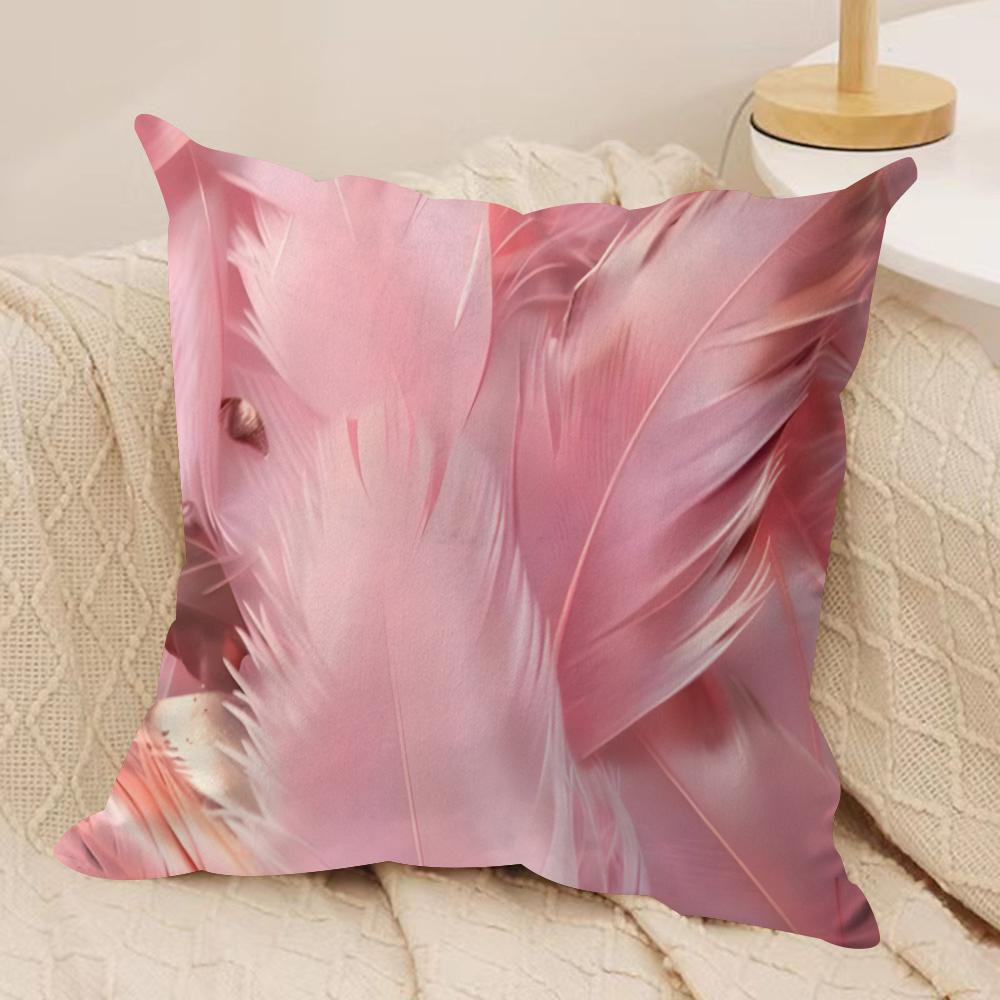 Luxury Pink Feather Print Cushion Cover Soft Plush Throw Pillow Cover DoubleSided Cushion Case Cozy Sofa Home Decor