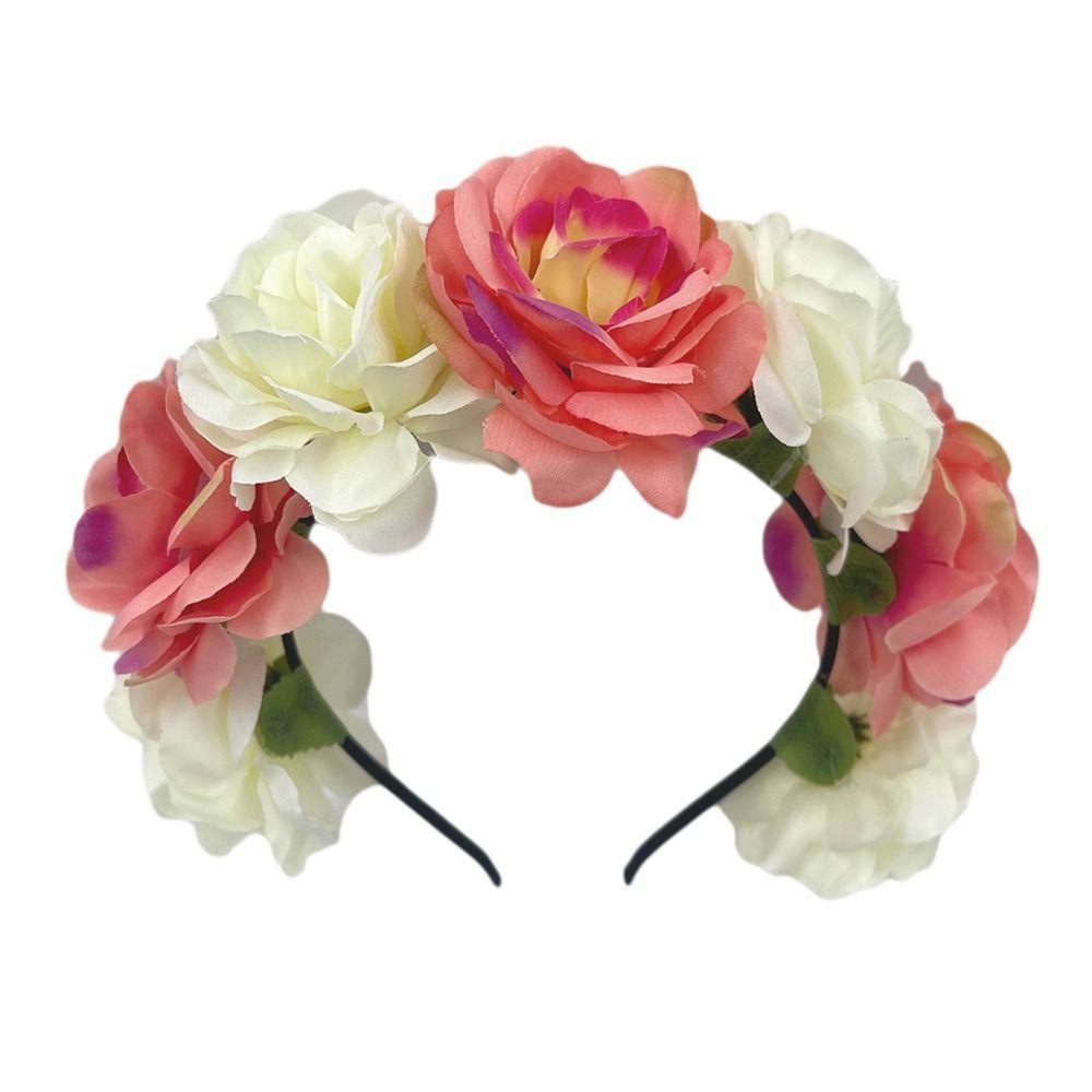 Wedding Festivals Floral Crown Hairband Bohemian Headwear Rose Flower Headpiece  for Women Girls
