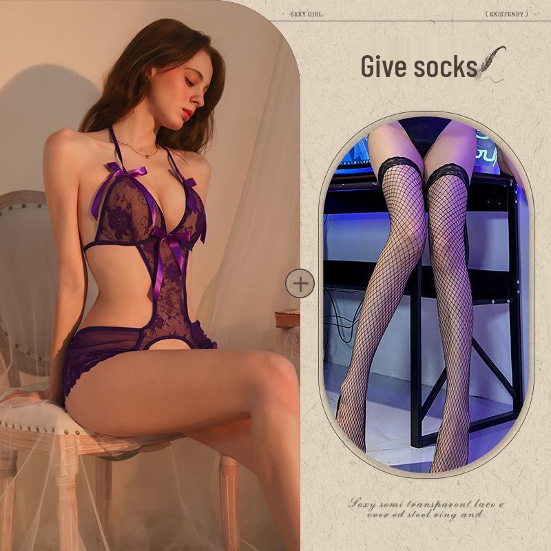 Temptation Lace Bodysuit: Open Crotch Small-Bust Lingerie for Passionate Homewear