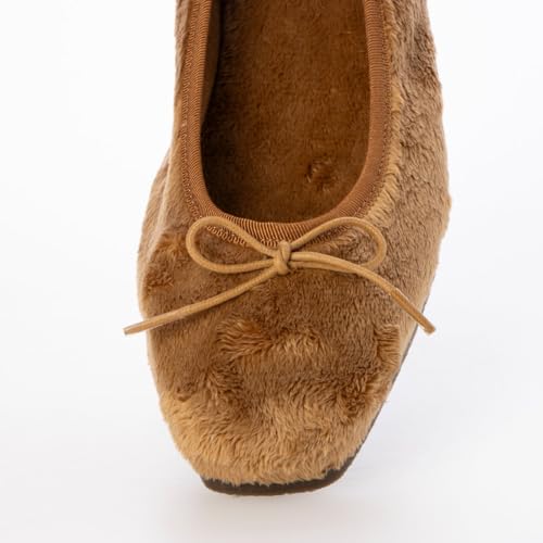 IK Plus Women's Ballet Flats, 1228, Camel, Size 23.5 Cm, 3E