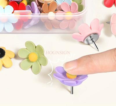 30pcs Flower Colored  Photo Wall Nail Pushpin Creative Cute Metal Nail Felt Soft Wood Board