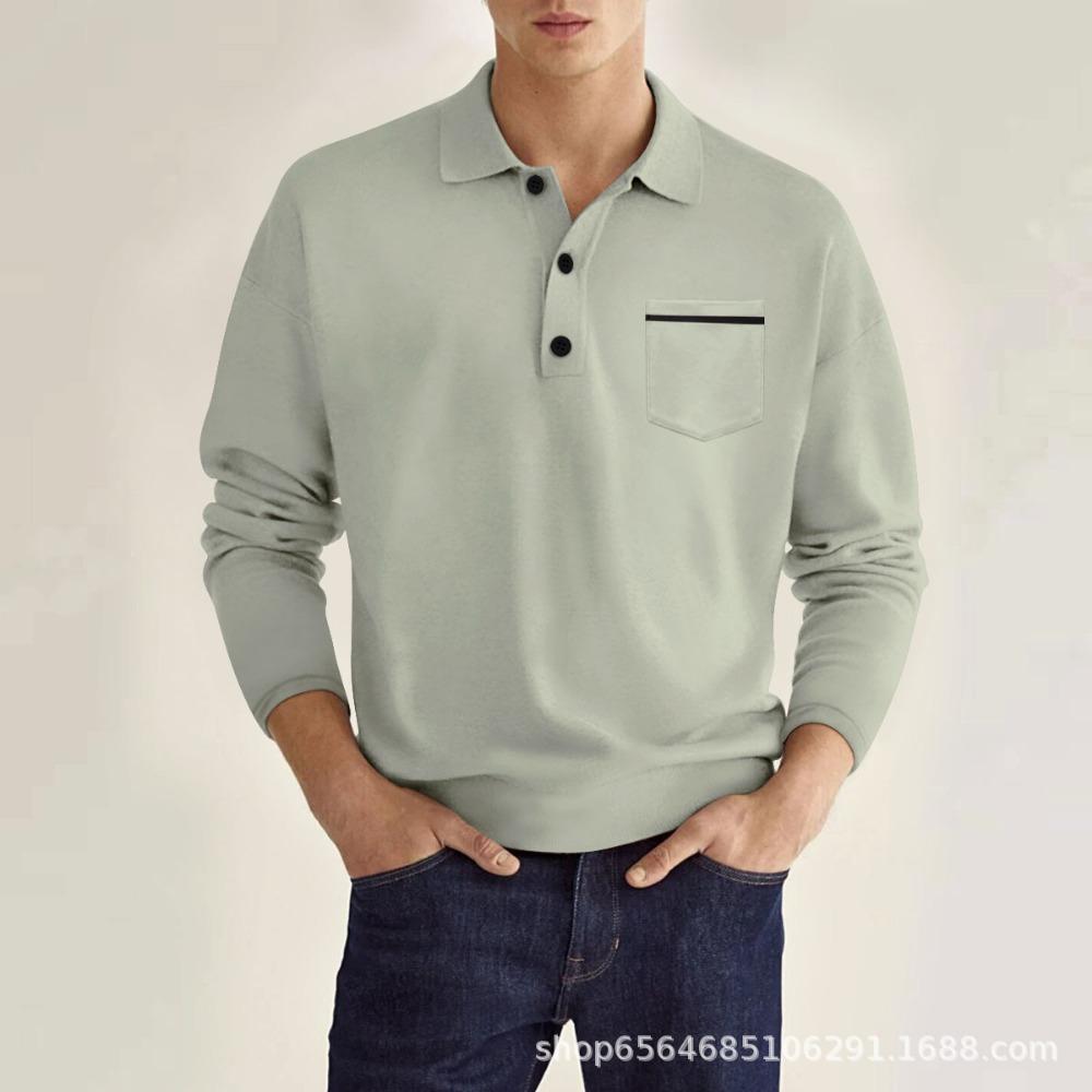 Spring Long Sleeved V-neck Men's Casual Top Polo Shirt
