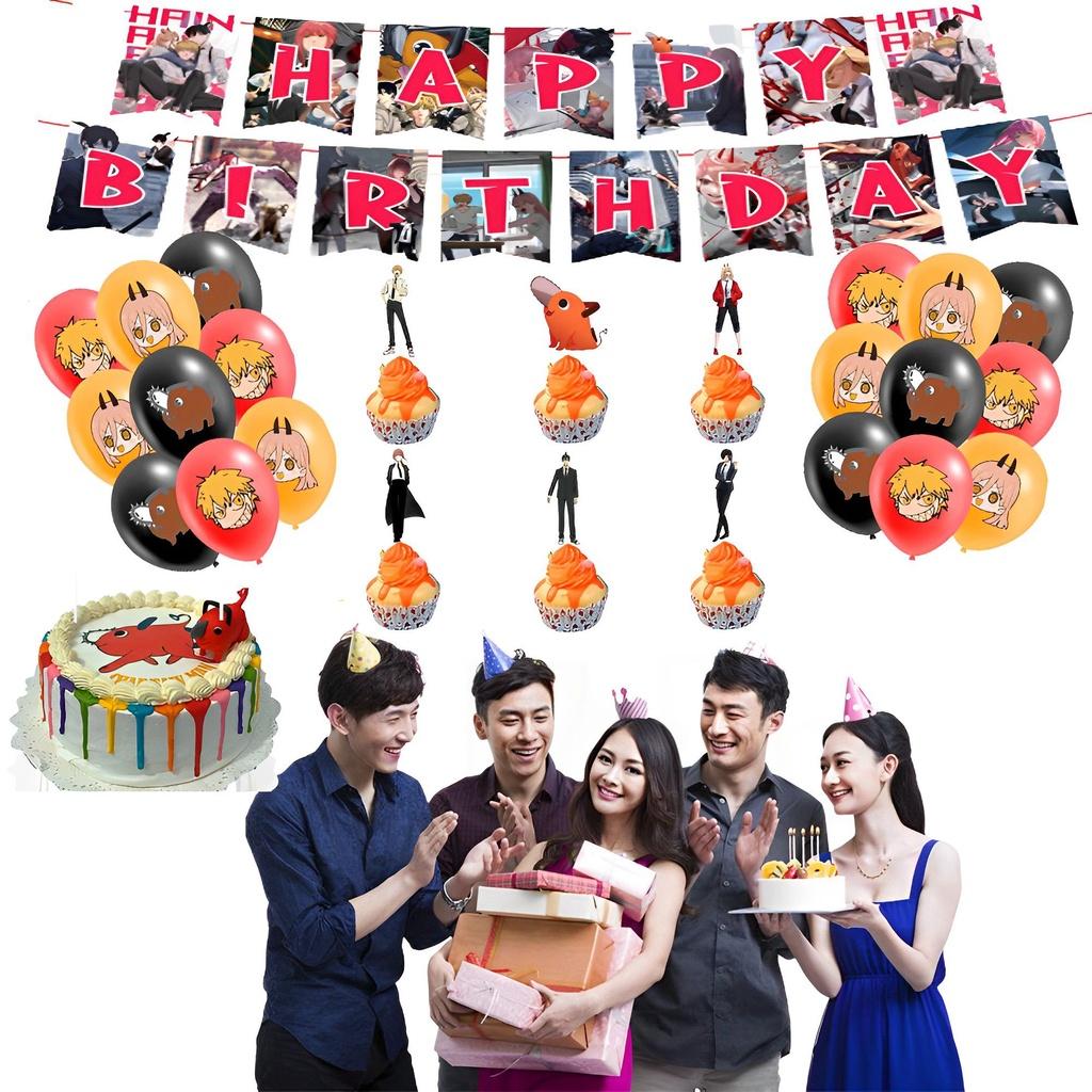 Fantastické potřeby na narozeninovou oslavu Chainsaw Man Dekorace Balónky Vlajka Topper na dort DIY
