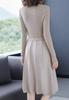 SION Knit Midi Natural Shrine Flared Waist Belt SC193 BG M Dress, Length, Pleated, Soft, Style, Winter/Spring, Visit, Semi-Formal, Leather, Belted,