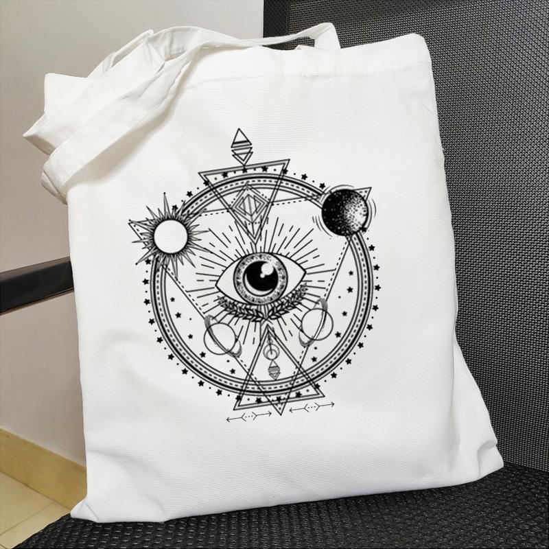 Vintage Demon Eye Graphic Print Shopper Bag Harajuku Large Capacity Tote Canvas Bag Fashion Casual Women Shoulder Bag Handbag