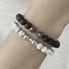 Beaded Volcanic Rock & White Turquoise Dumbbell Bracelet - Natural Stone Jewelry for Couples