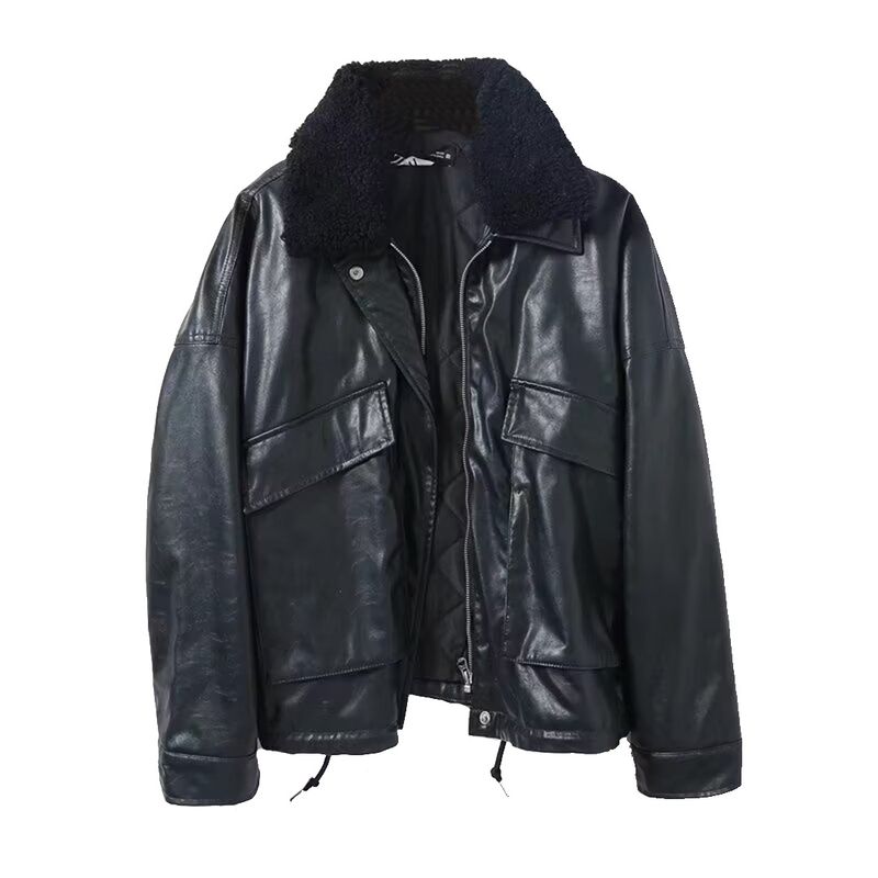 

Kaslead Новая женская одежда Западный стиль Мода Съемный меховой воротник Кожаное хлопковое пальто 063182305 Image color L