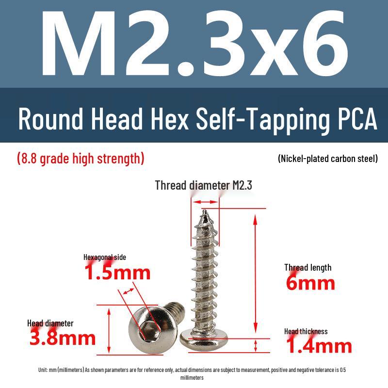 8.8 Grade Round Head Hex Socket Self-Tapping Screws M2-M4 Carbon Steel Bolts