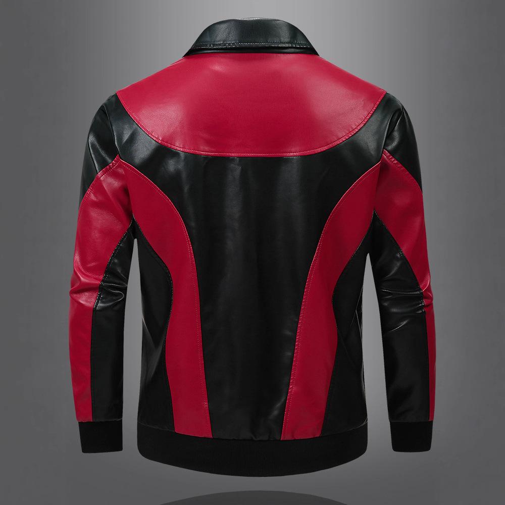 Modische mehrfarbige Lederjacke Herren und Reise-Pilotenkostüm Lockere Passform Ledermantel Lässiger Stil