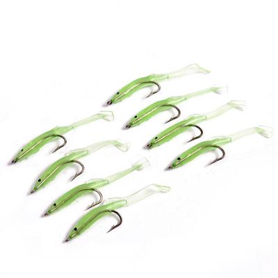 10pcs Swim Luminous Silicone Fish Eel Lure Lead Jig Head Artificial Soft Bait Worm Barbed Hook