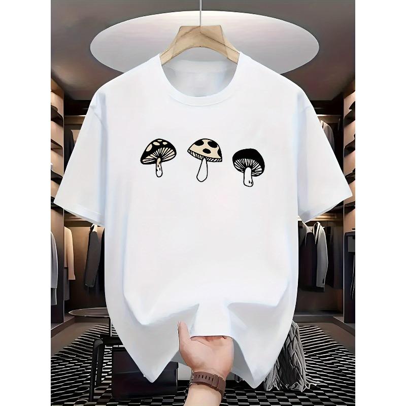 

Summer New Arrival Fashion Streetwear Casual Simple Cute Mushroom Print Comfortable Soft Breathable Crew Neck T-Shirt S белый