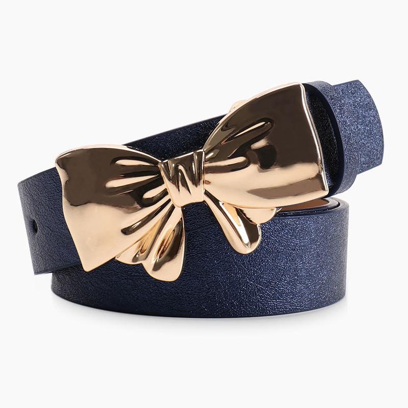 Metal Bow Knot Pu Leather Waist Belt Solid Color Waistband Women Gift Fashion
