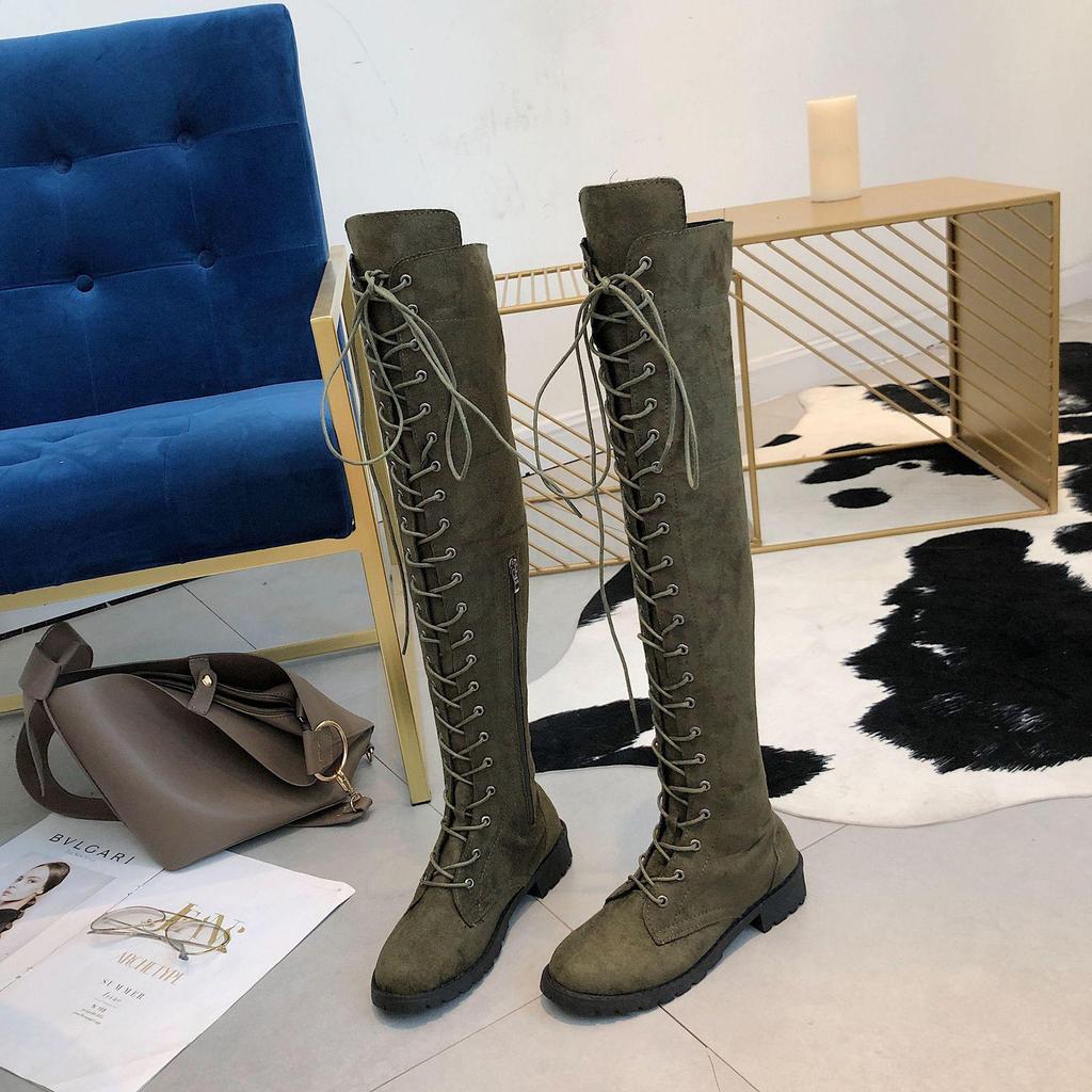 New Women's Over-the-Knee Round-Toe Martin Boots, Size 43 - Stylish European & American Design, Flat-Bottomed, In Stock