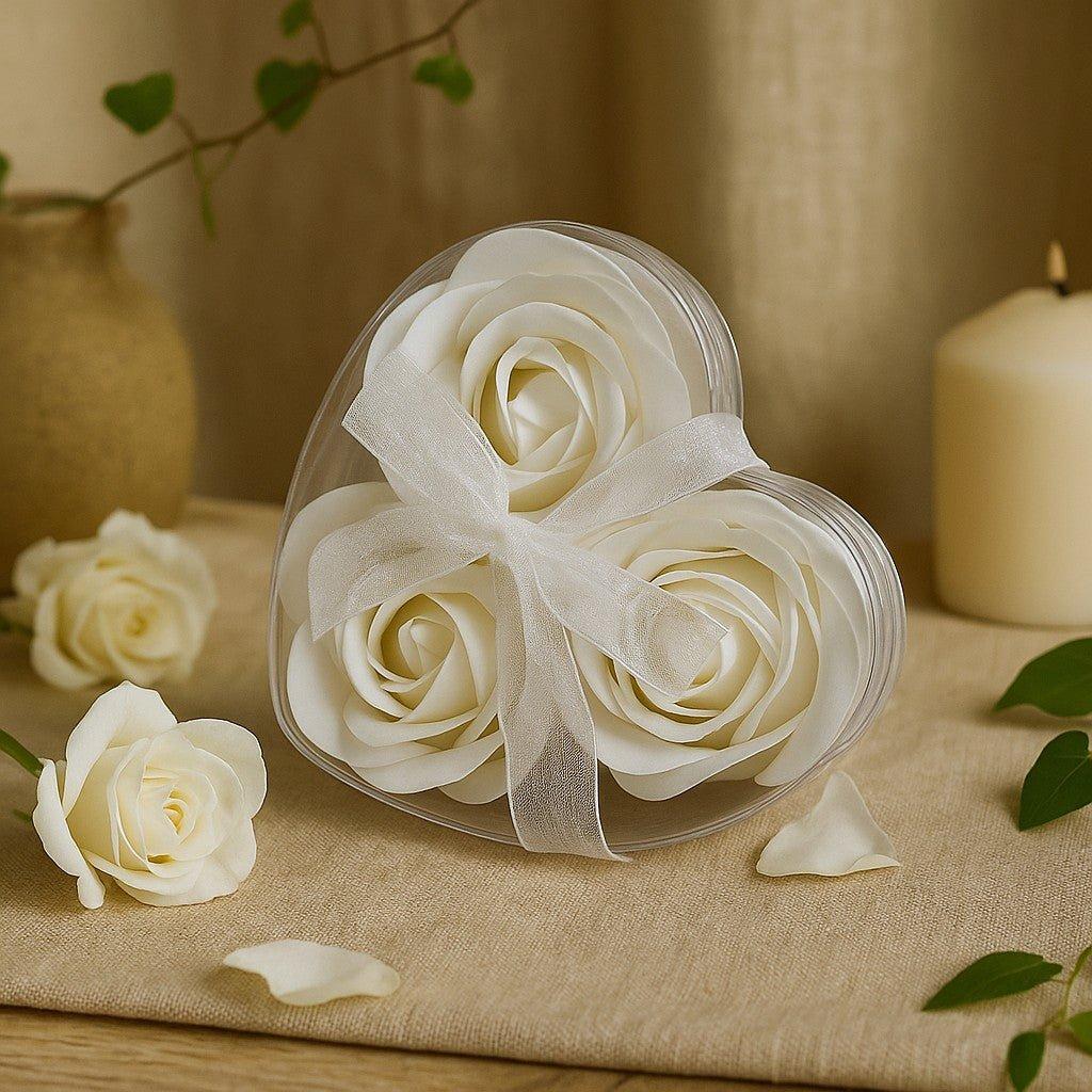 Soap Flower Heart Boxes Set of 3 White