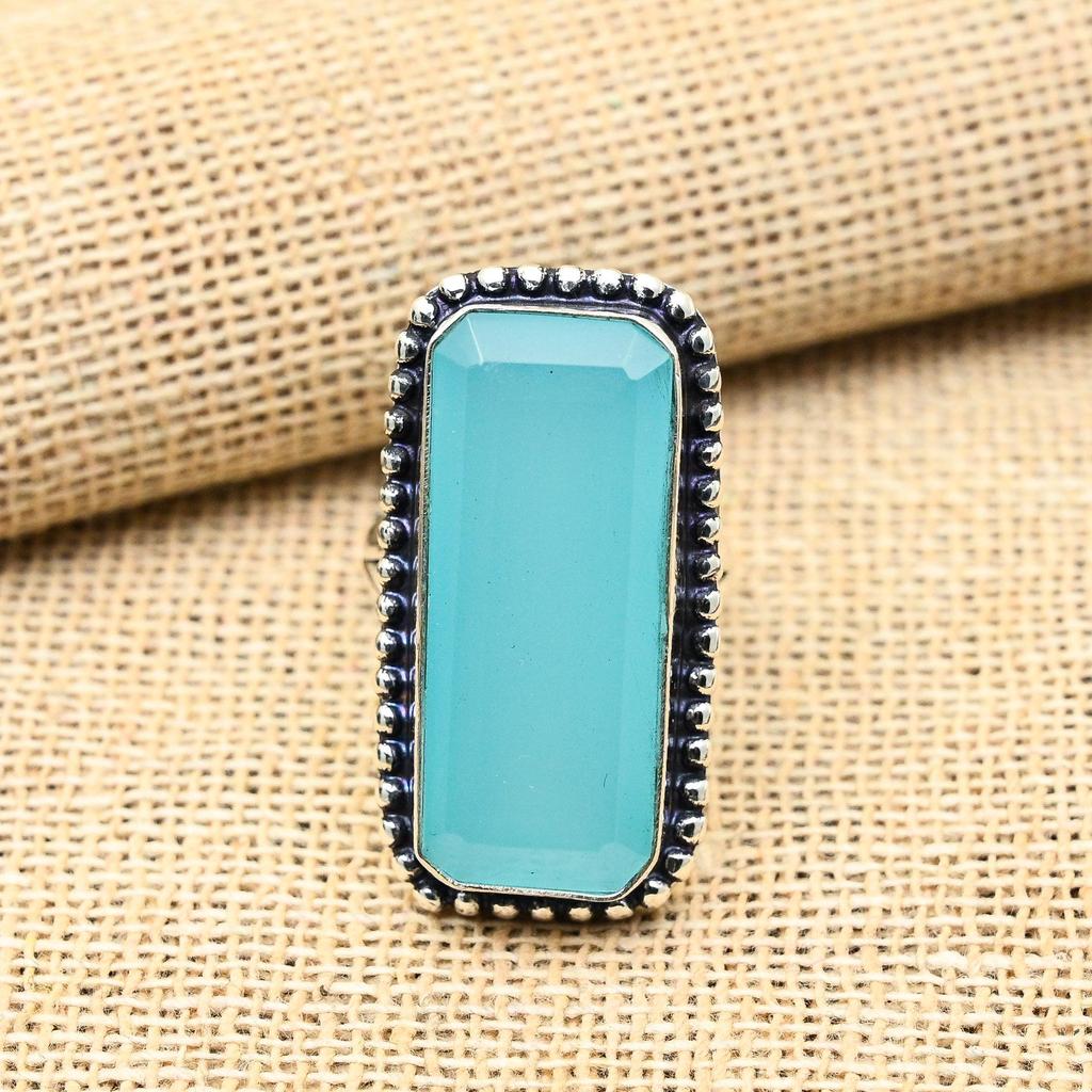 Awesome Blue Chalcedony Gemstone Handmade Jewelry 925 Solid Sterling Silver Ring For Love