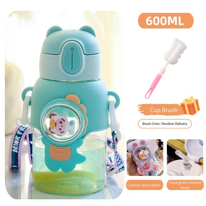 600ml Camping-Wasserflasche für Kinder BPA-frei Ein-Klick-Deckelöffnung Plastikwasserbecher Auslaufsicher Schüler-Trinkbecher Outdoor-Reisen