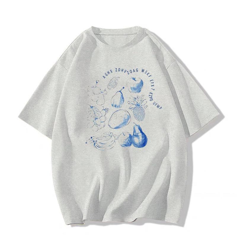 Women's Gray Oversized Short-Sleeve T-Shirt - 2025 New Korean Lazy Summer Style, Pure Cotton