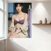 Sexy Young Asian Woman in Purple Bandeau & Beige Linen Outfit Tin Sign Metal Poster for Home Cafe Wall Decor Minimalist Serene A