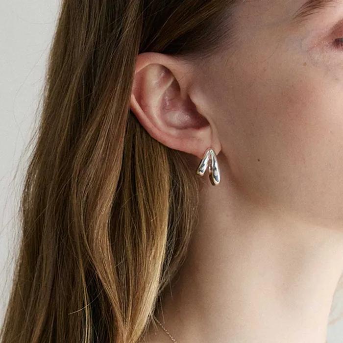 Wavy Dual Line Earrings - Silver
