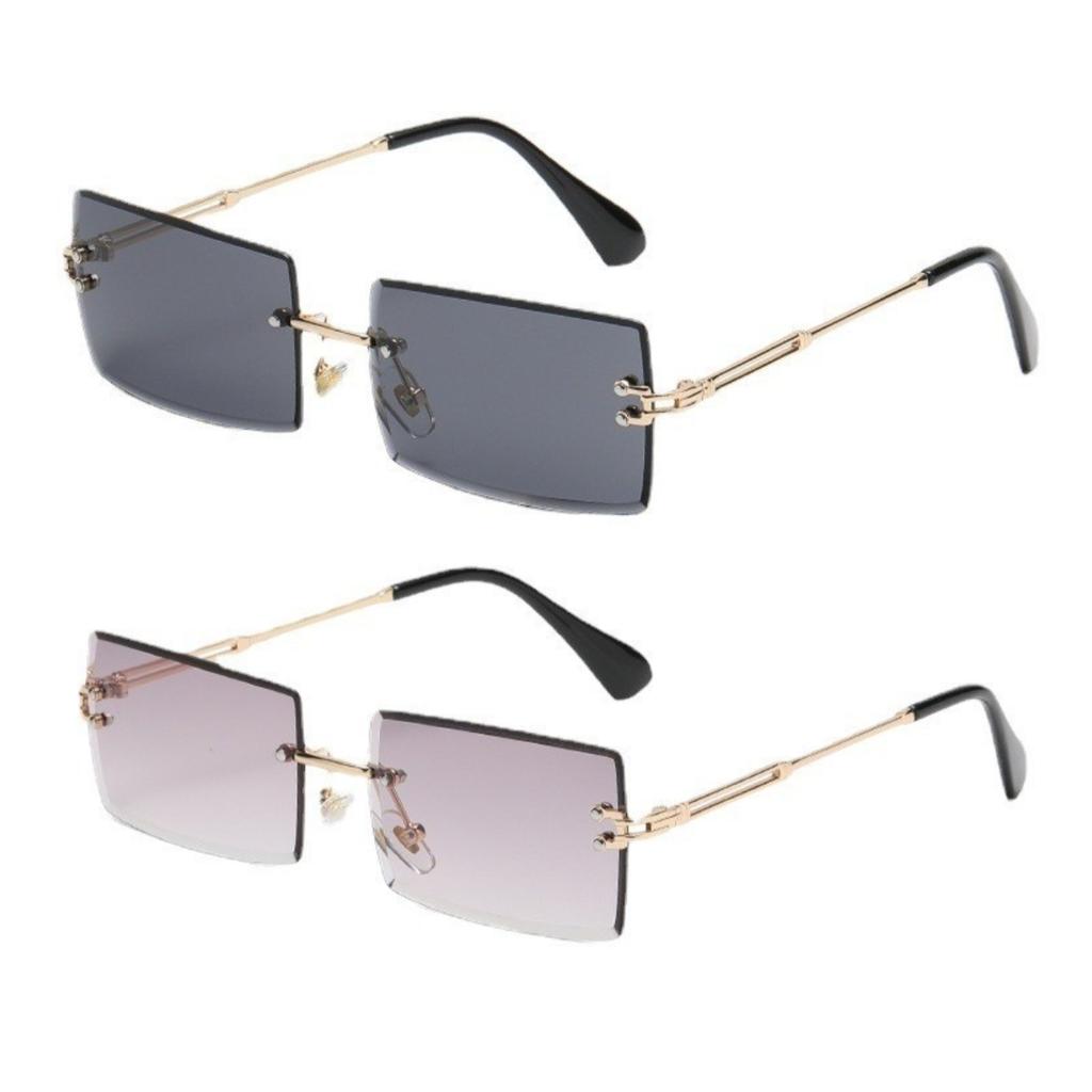2PCS Women and Men Fashion Sunglasses UV400 Shades Rectangle Sun Glasses Rimless Summer Fashion Eyewear