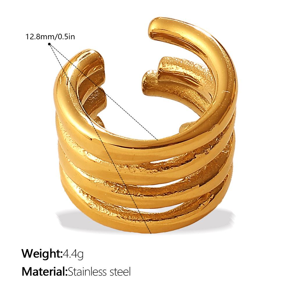 Plain Ring Niche Ear Clips, Stainless Steel Gold-Plated Multi-Layer Stacked Design Earrings