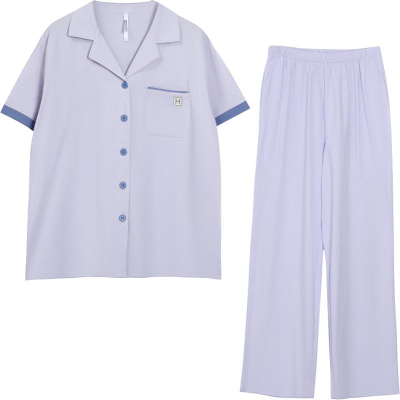 Hodohome Women's Pure Cotton Pajamas Spring Summer Short Sleeve Long Pants Comfort Cotton Loungewear