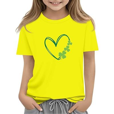 Letnia Odzież Dziecięca Oddychająca Wygodna Codzienna Modna Wzór w Kształcie Serca Damski T-shirt z Krótkim Rękawem z Okrągłym Dekoltem