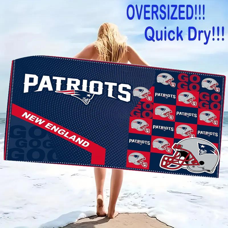 New England Patriots Logo Print Beach Towel, Large Soft Quick Dry Towel for Beach Camping Swimming