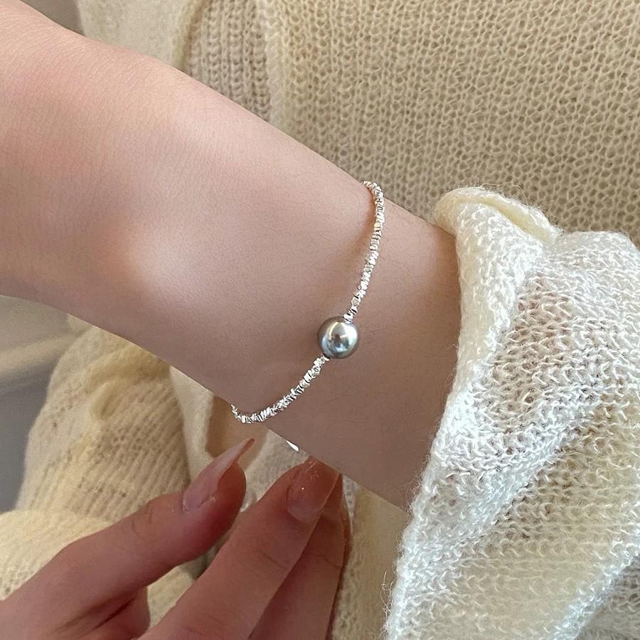 Srebrna Bransoletka z Perłami w Stylu Japońsko-Koreańskim: Modny, Luksusowy, Niszowy Design dla Dziewcząt