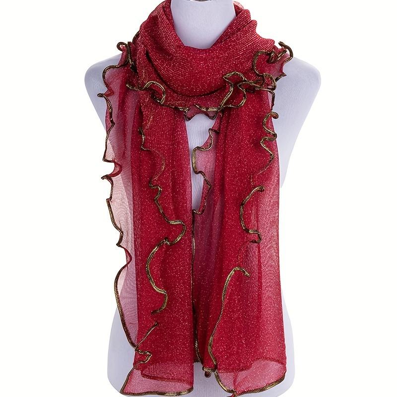 Vibrant Bohemian Chic Ruffle Edge Scarf - Lightweight, Breathable, Long Versatile Shawl for Sun Protection, Casual Wrap with Solid Color