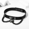 Collana Girocollo Punk con Catena e Frange in Pelle Nera per Donne Y2K Cuore Metallico a Forma di Zirconi Gioielli Gotici