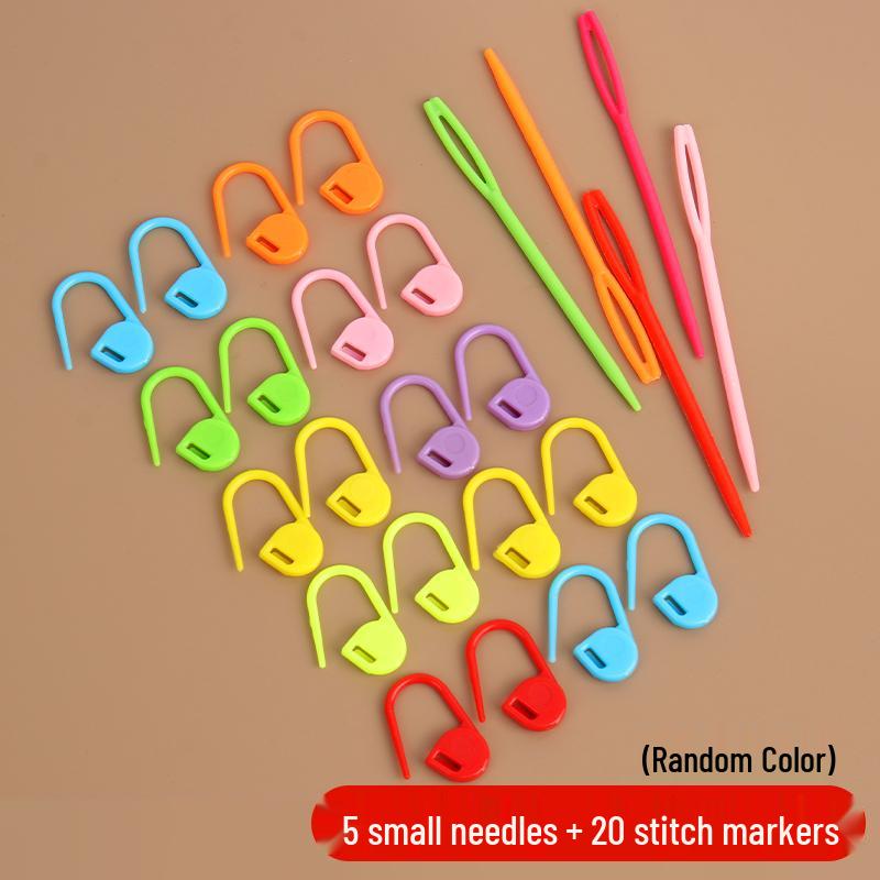 Colorful Hand-Woven Crochet Accessories: Plastic Stitch Markers, Darning Needles, Crochet Hooks, Safety Pins, Anti-Unraveling Pins.