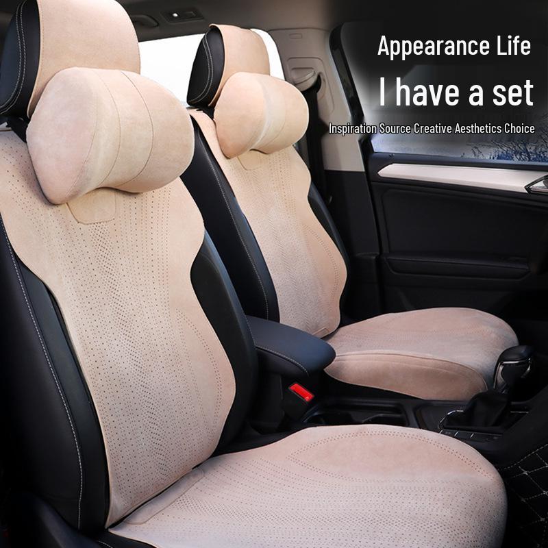 Breathable Suede Car Seat Cushion - Universal Fit, All-Season, Perforated Design