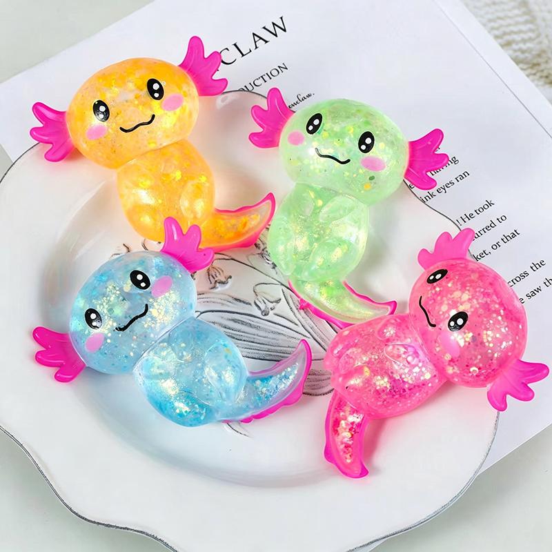Squishy Axolotl Langsam Aufgehend Knet-Stressabbau-Spielzeug Glitzer Fidget Anti-Stress-Spielzeug Entlüftungs-Stressball Partygeschenk Geburtstagsgeschenk