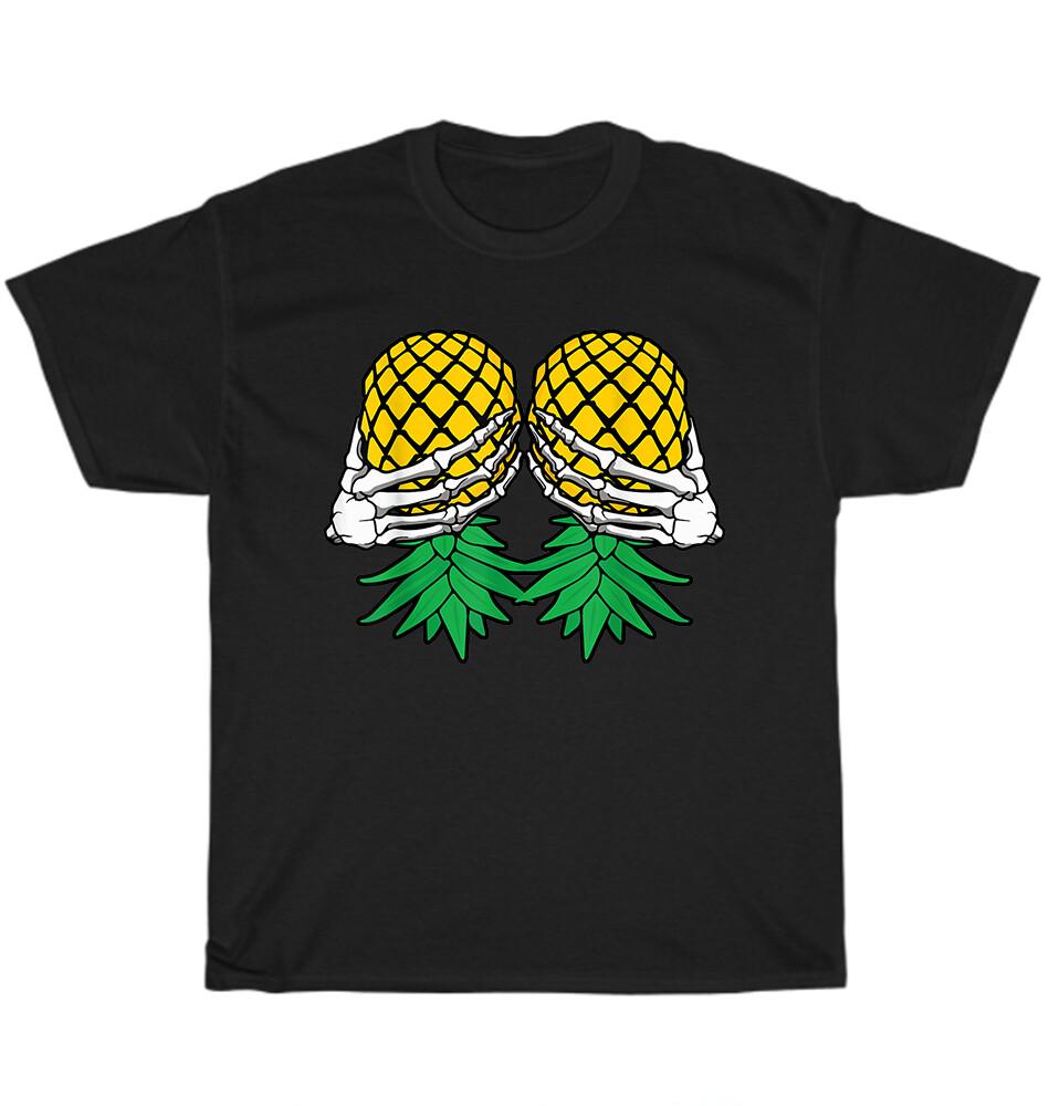 

Halloween Boob Upside Down Pineapple Swinger Skeleton Hand Party T-Shirt Unisex M