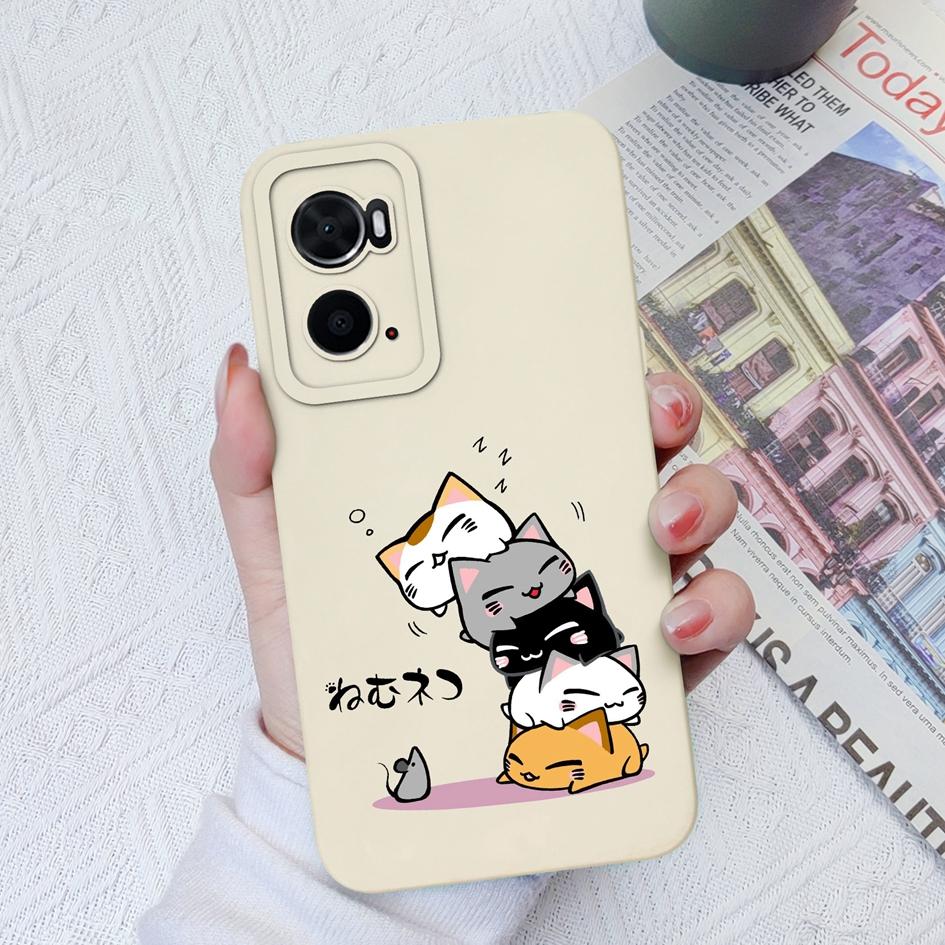 Veske for OPPO A91 A76 A73 A93 A72 A78 A94 A8 AX7 telefondeksel Cute Cat Støtsikker matt myk silikon Anti-fall kamerabeskyttelse for OPPO støtfanger