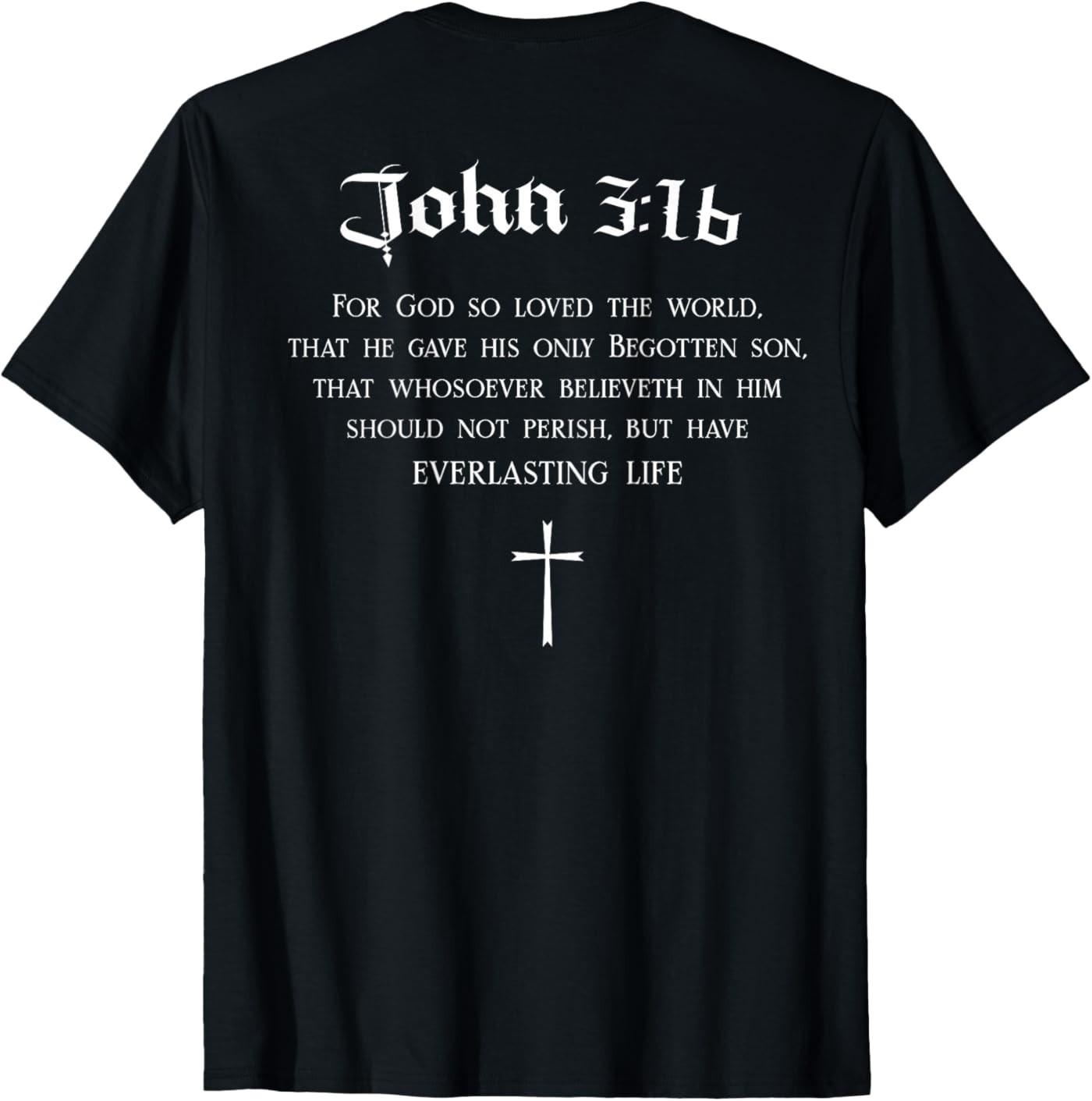 John 3:16 Christian Bible Verse WWJD Religious Back Design T-Shirt S