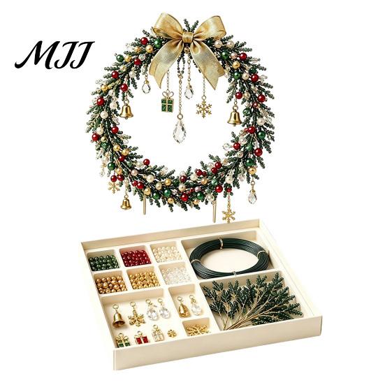 Fun Bead Projects for All Ages Beaded Christmas Wreath DIY Kit, Holiday Craft Kit with Colorful Beads Decorative & Ornament Charms, Seasonal