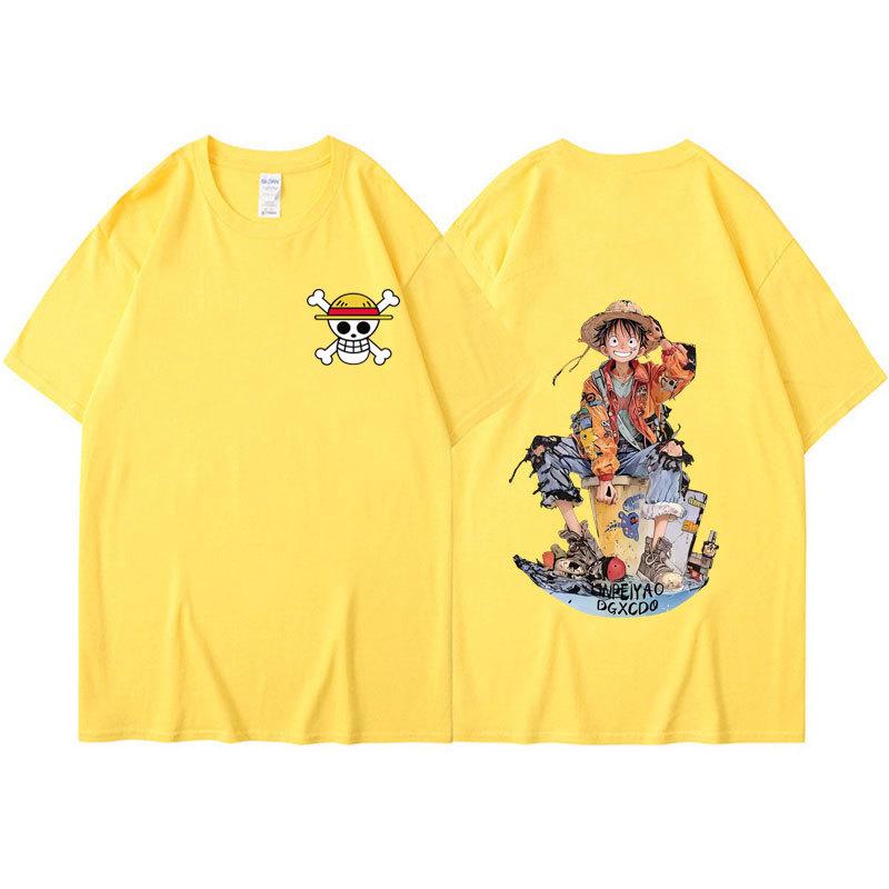 Anime ONE PIECE Mens Summer T-shirt Kawaii Harajuku Manga Graphic Tops Tees Shirt Cotton Casual Cartoon Short-Sleeves Tshirts Streetwear