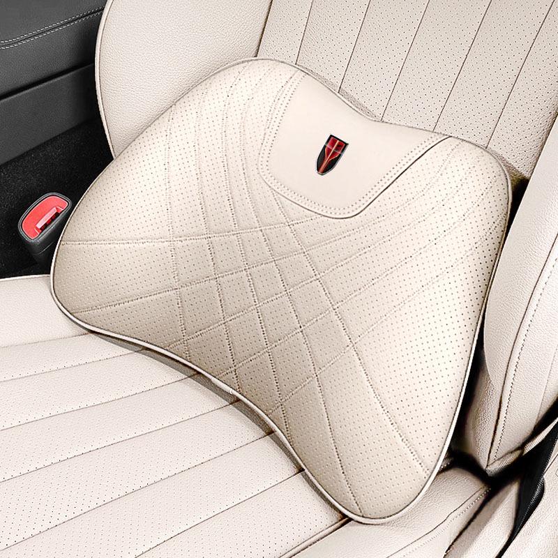 Polštář z paměťové pěny pro podporu krku a beder pro Hongqi HS5, H5, HS7, H7, H9 - Polštář na opěrku hlavy a opěradlo do auta z pravé kůže