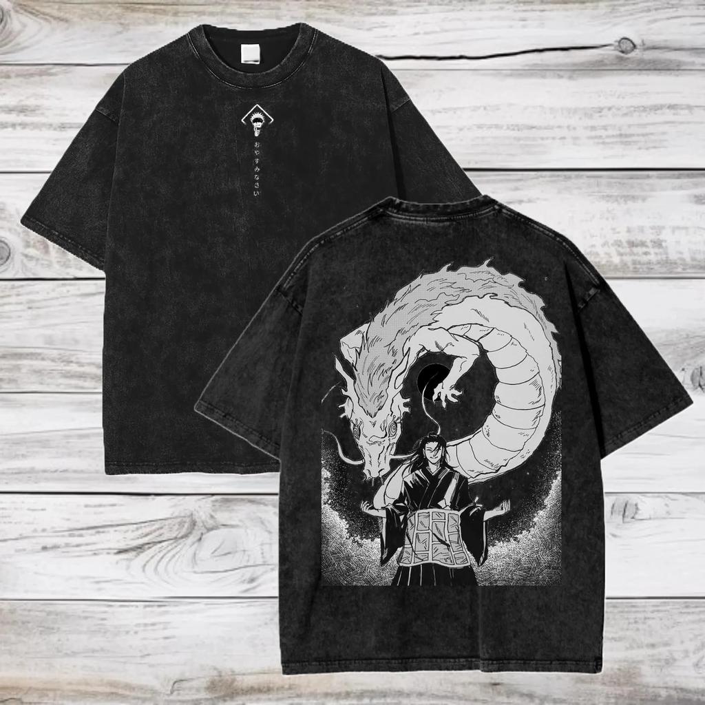 Camiseta Oversize Lavado Ácido Anime Jujutsu Kaisen Suguru Geto Camiseta Anime Hombre Mujer Regalo para Él Camiseta Hombre Camiseta de Algodón Negra