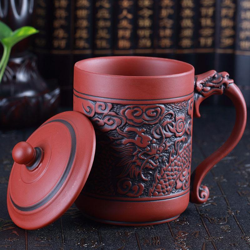 420ml Antieke draak en feniks mokken Paars klei Thee Mok Mok,Koffie Puerh Thee Mokken kantoor Beker Drinkgerei