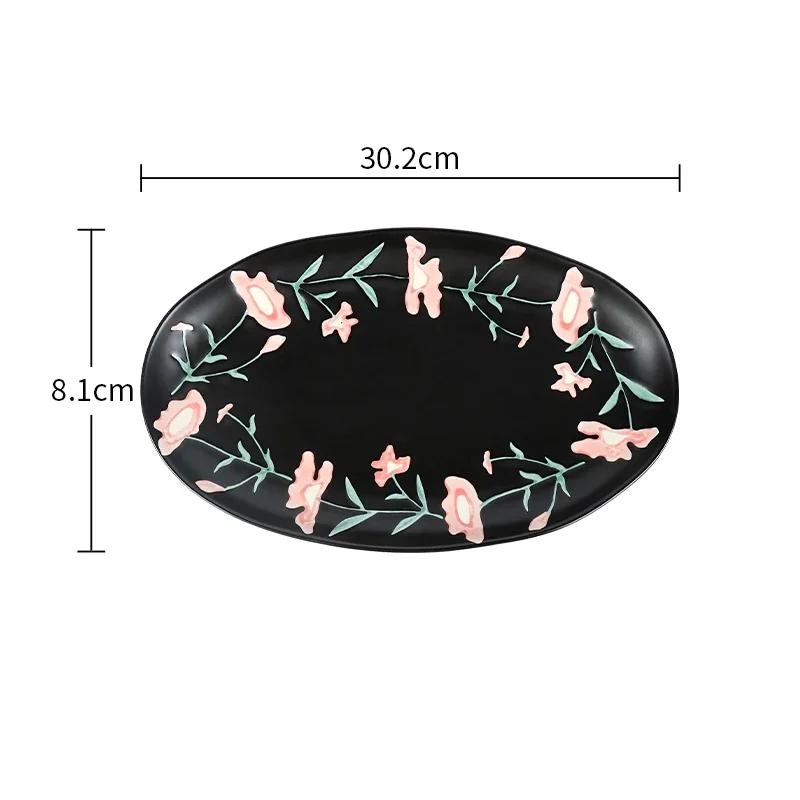 Retro Blumen Schwarz Weiß Keramik Teller High-End-Restaurant Köstliche Steak Platte Exquisite Home Reis Schalen Einzigartige Geschirr