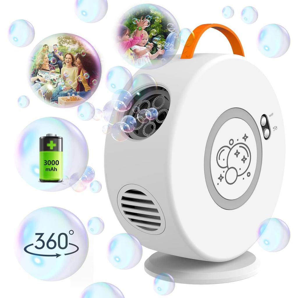 Bubble Machine, Portable Rechargeable Bubble Maker Toy for Kids, 90°/360°Rotating, 500ml Automatic Bubble Blower for 3 4 5 6 Year